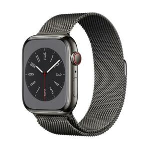 Apple Watch S8 Cellular 45mm Graphite Stainless Steel Case with Graphite Milanese Loop; mnkx3cs/a