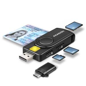 Axagon CRE-SMP2A, USB-A + USB-C PocketReader 4-slot čtečka Smart card (eObčanka) + SD/microSD/SIM; CRE-SMP2A