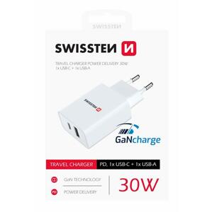 Swissten síťový adaptér power delivery 30W 1x USB-C + 1x USB bílý; 22037000