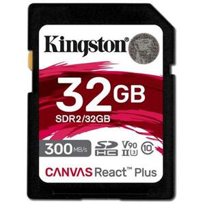 Kingston SDHC karta 32GB Canvas React Plus SDHC UHS-II 300R/260W U3 V90 for Full HD/4K/8K; SDR2/32GB