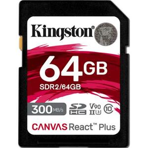 Kingston SDXC karta 64GB Canvas React Plus SDHC UHS-II 300R/260W U3 V90 for Full HD/4K/8K; SDR2/64GB