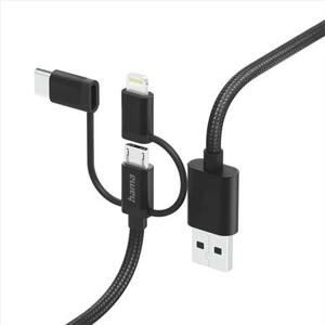 Hama USB kabel 3v1: micro USB, USB-C, Lightning, 1,5 m; 201536