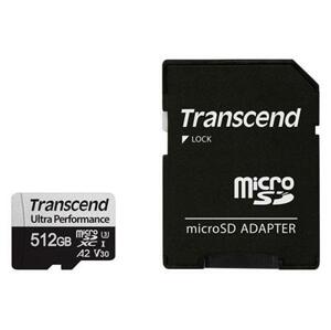 Transcend 512GB microSDXC 340S UHS-I U3 V30 A2 3D TLC (Class 10) paměťová karta (s adaptérem), 160MB s R, 125MB s W; TS512GUSD340S
